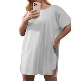 White All-Over Print Women's Drop-Shoulder T-Shirt with Side Split and Shorts (Plus Size)