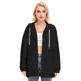 Black All-Over Print Women's Long Hoodie With Zipper Closure