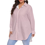 Pink All-Over Print Women's Shirt With Long Sleeve(Plus Size)