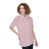 Pink All-Over Print Women's Short Sleeve Shirt With Pocket