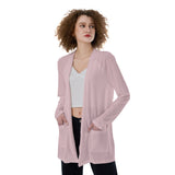 Pink All-Over Print Women's Patch Pocket Cardigan