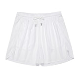 White All-Over Print Men's Side Split Running Sport Shorts