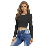 Black All-Over Print Women's Round Neck Crop Top T-Shirt