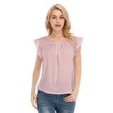 Pink All-Over Print Women's O-neck T-shirt With Ruffle Sleeves