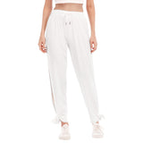 White All-Over Print Women's High Side Slits Pants With Bottom Strap