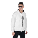 White All-Over Print Zip Up Hoodie With Pocket