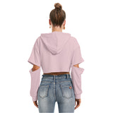 Pink All-Over Print Women's Heavy Fleece Hoodie With Hollow Out Sleeve