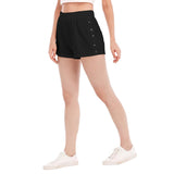 Black All-Over Print Women's Short Pants With Side Button Closure