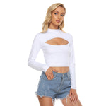 White All-Over Print Women's Hollow Chest Keyhole Tight Crop Top