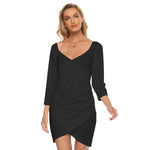 Black All-Over Print Women's Off-shoulder Long Sleeve Dress