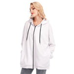 White All-Over Print Women's Long Hoodie With Zipper Closure