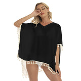 Black All-Over Print Women's Square Fringed Shawl