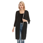 Black  All-Over Print Women's V-neck Mesh Cardigan