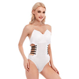 White All-Over Print Women's Tube Top Bodysuit With Side Black Straps