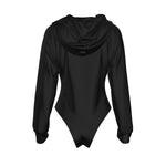 Black All-Over Print Women's Raglan Sleeve Hooded Bodysuit