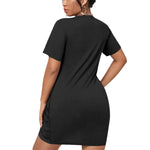 Black All-Over Print Women’s Stacked Hem Dress With Short Sleeve（Plus Size）