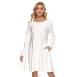 White All-Over Print Women's Crew Neck Dress