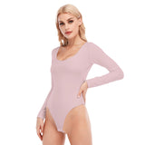 Pink All-Over Print Women's O-neck Long Sleeve Bodysuit