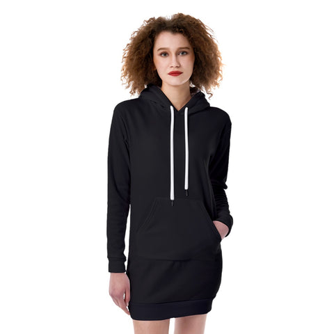 Black All-Over Print Women's Heavy Fleece Long Hoodie