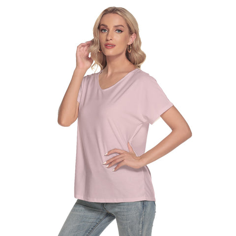 Pink All-Over Print Women's Loose V-neck Short Sleeve T-shirt