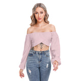 Pink All-Over Print Women's Cropped Tube Top With Long Sleeve