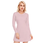 Pink All-Over Print Women's V-neck Long Sleeve Dress