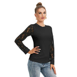 Black All-Over Print Women's T-shirt And Sleeve With Black Lace