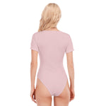 Pink All-Over Print Women's V-neck Bodysuit With Short Sleeve