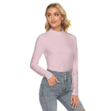 Pink All Over Print Women's Stretchable Turtleneck Top