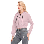 Pink All-Over Print Women's Crop Top Hoodie With Zipper Closure