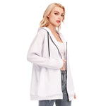 White All-Over Print Women's Long Hoodie With Zipper Closure