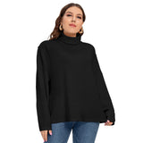 Black  All-Over Print Women's Turtleneck Imitation Knitted Sweater (Plus Size)