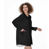 Black All-Over Print Women's Casual Loose Long Sleeve Dress With Pocket