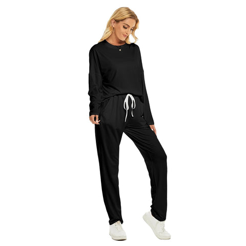 Black  All-Over Print Women's Pajama Suit