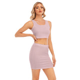 Pink All-Over Print Women's Camisole And Hip Skirt Suit