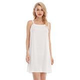 White All-Over Print Women's O-neck Cami Dress