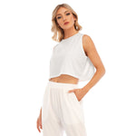 White All-Over Print Women's Sleeveless Cropped Top