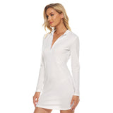 White All-Over Print Women's Zip Front Tight Dress