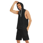 Black All-Over Print Men's Sleeveless Vest And Shorts Sets