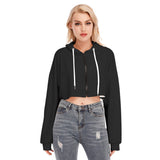 Black All-Over Print Women's Cropped Hoodie With Zipper Closure