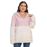 Pink All-Over Print Women's Borg Fleece Hoodie With Half Zip (Plus Size)