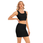 Black All-Over Print Women's Camisole And Hip Skirt Suit