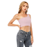 Pink All-Over Print Women's One-Shoulder Cropped Top