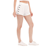 White All-Over Print Women's Short Pants With Side Button Closure