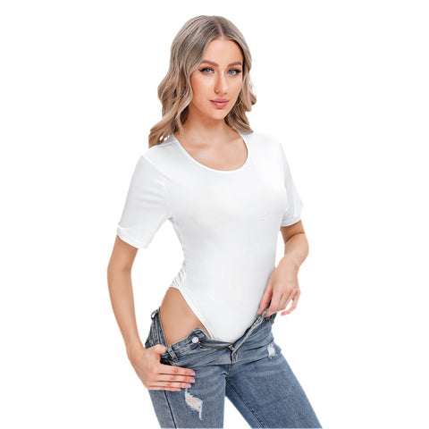 White All-Over Print Women's Short Sleeve Bodysuit