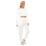 White All-Over Print Women's Crop Sweatshirt Suit