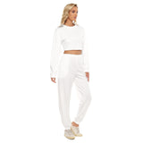 White All-Over Print Women's Crop Sweatshirt Suit