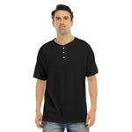 Black All-Over Print Men's Raglan Sleeve T-shirt With Button Closure