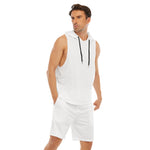 White All-Over Print Men's Sleeveless Vest And Shorts Sets