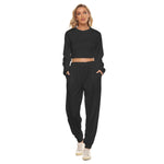 Black All-Over Print Women's Crop Sweatshirt Suit